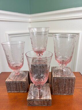 Vintage Depression Pink Footed Indiana Wine Glasses.